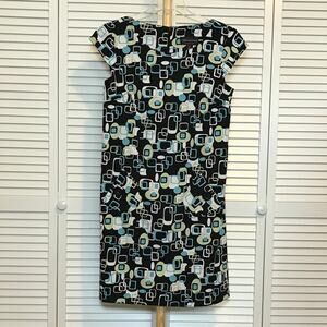 Connected Apparel Geometric Pleated Short Sleeve Stretch Sheath Midi Dress 10